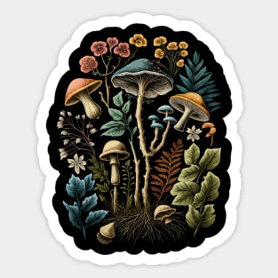 Cottagecore Aesthetic Mushrooms And Plants Sticker